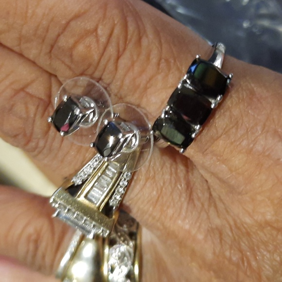 Made in INDIA 🇮🇳 authentic BLK SHUNGITE 3piece ring earring set NWT - Picture 3 of 4